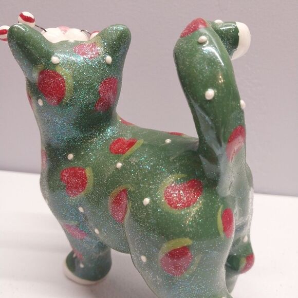 Amy Lacombe 2002 WhimsiClay Ceramic Cat Figurine Willitts Design Green Polka Dot - Picture 8 of 16